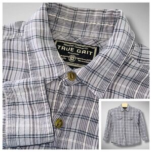 True Grit Shirt Mens‎ Medium Gray Plaid Flannel Button Up Long Sleeve Pockets